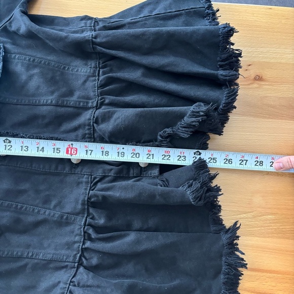 Free People Willow Black Denim Peplum Raw Hem Lace Up Cuff Jacket Size Medium - Picture 11 of 11